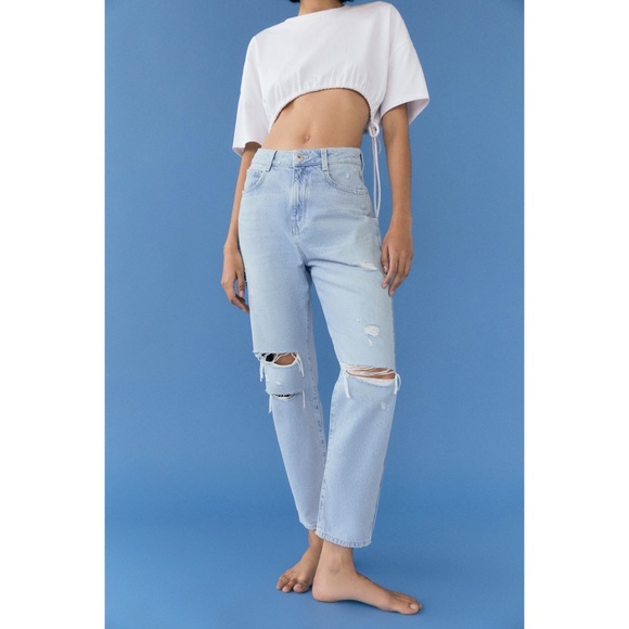 zara ripped mom fit jeans